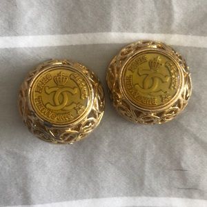 Chanel Gold filigree and resin clip on earrings.
